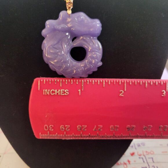 Purple Jade Carved Dragon Pendant Necklace in 14K Rose Gold/Sterling Silver - Picture 9 of 10